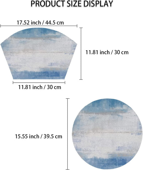 Abstract Grey Blue Round Table Placemats Set of 5 Modern Wedge Table Mats with Centerpiece Heat Resistant Washable Place mats for Indoor Outdoor Kitchen Dinning Table Decoration
