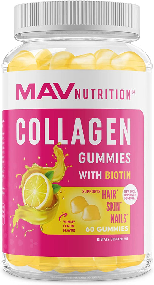 Collagen Gummies (200MG) with Biotin (2,500MCG) Vitamin C, E & Zinc | Lemon Flavor | Anti Aging, Hair Growth, Skin, Strong Nails | Hydrolyzed Collagen Protein Supplements | 60 Non-GMO Gummy Vitamins