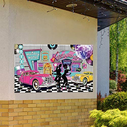 50's Theme Party Decorations Rock and Roll Party Backdrop Party Banner Classic 50s Backdrop Banner for 1950's Party Decorations, 72.8 x 43.3 Inch