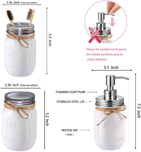 Mason Jar Bathroom Set?5 PCS?- Soap Dispenser, Toothbrush Holder & Flower Vase,Storage Organizer Basket & Soap Dish ,Vanity Organizer Bathroom Kitchen Farmhouse D©cor (5, Brushed Nickel)