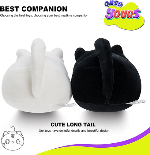 Onsoyours Plush Toys Set, 2Pcs Stuffed Animals with Black Cat and White Cat, Creative Decoration Cuddly Plush Pillows 8.5" for Kids Girls Boys (Black/White)