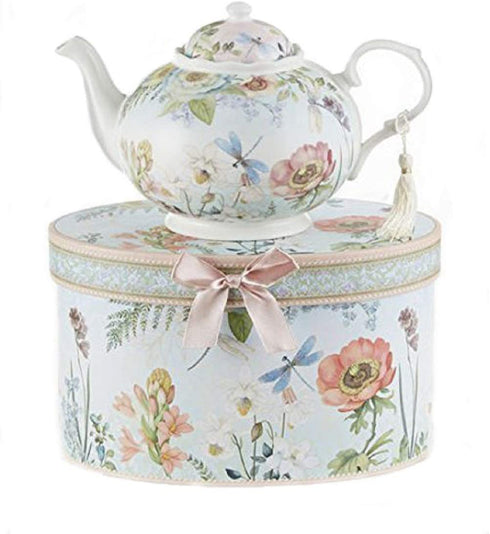 Delton 9.5 x 5.6" Porcelain Tea Pot in Gift Box, Dragonfly