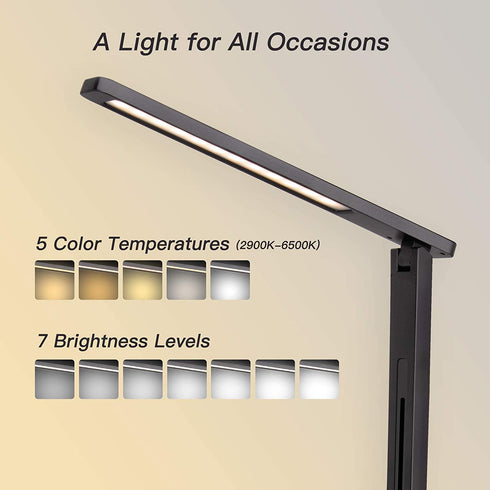 LED Desk Lamp, Colorsmoon 2 in 1 Dimmable Office Table Lamp with 35 Light Settings, Built-in Wireless Charger & USB Charging Port, Multifunctional, Perfect for Home Office/Living Use/Study/Read