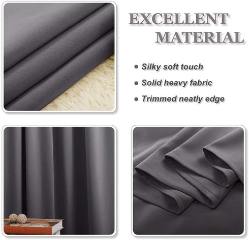 PONY DANCE Gray Blackout Curtains - Window Curtain Treatments Thermal Insulated Light Blocking Drapes Back Tab/Rod Pocket Short Curtain Panels for Bedroom & Kitchen, 42 W x 45 L, Grey, 1 Pair