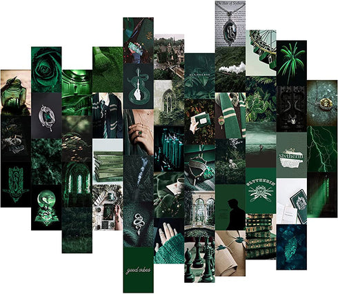 Menoeceus 50PCS Green Aesthetic Pictures Wall Collage Kit, Dark Magic Indie Room Decor, Wall Art Print for VSCO Girl, Boho Wall Collage Kit, Picture Collage Kit for Dorm Posters