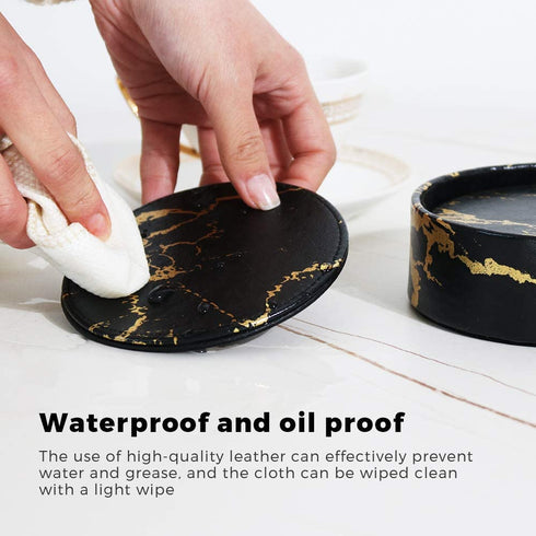 Coasters for Drinks, 6 Pieces / Set of Leather Gold Coasters, Protect Your Desk from Spills, Very Suitable for Living Room, Coffee Table and Office Desk