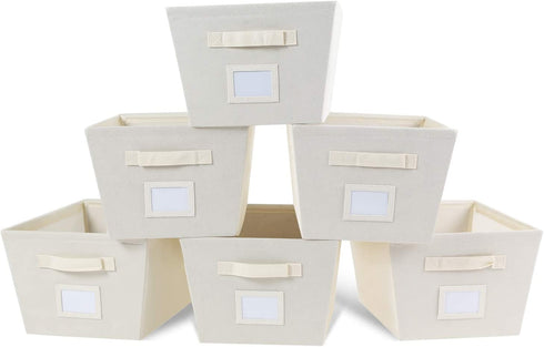 MAX Houser Fabric Cloth Storage Bins,Foldable Storage Cubes Organizer Baskets with Dual Handles for Home Bedroom Storage,Set of 6(Beige)