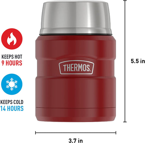THERMOS Stainless King Vacuum-Insulated Food Jar with Spoon, 16 Ounce, Rustic Red