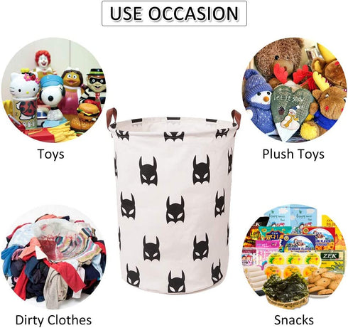 Dirty Clothes Laundry Storage Basket for Bedroom Bathroom Kids Linen Cotton White and Black Superhero 15.7"x19.7"