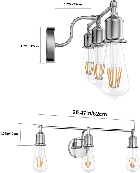 Aipsun Bathroom Light Fixtures Chrome Vanity Lighting Fixtures 3 Light Farmhouse Bathroom Vanity Lights (Exclude Bulb)