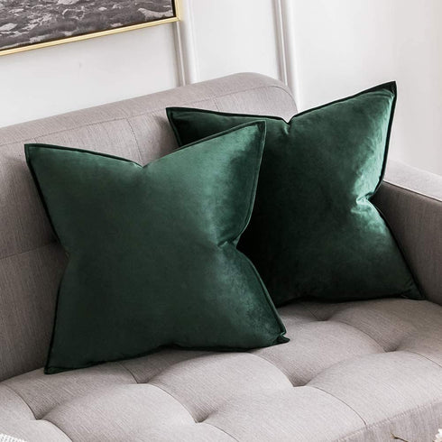 MIULEE Pack of 2 Decorative Velvet Throw Pillow Cover Soft Pillowcase Solid Square Cushion Case for Sofa Bedroom Car 20x20 Inch 50x50 cm Army Green