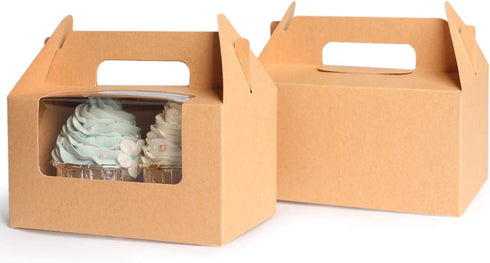Yotruth Brown Cupcake Box 2 Holders?50Packs?,6.2 x 3.5 x 3.5 inch, Cupcake Carrier with Insert and Display Window Goodies Favor Candy Treat Boxs Muffin Carry Container