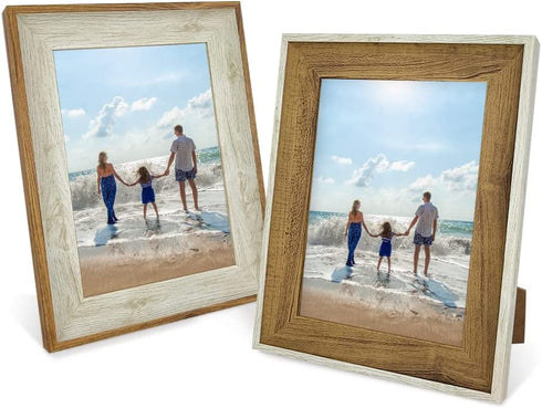 5x7 Picture Frame, Set of 2 Wood White and Brown Photo Frames for Wall and Tabletop Display,PS Collage Frame for Gallery and Room Decoration,Vertical or Horizontal Display.