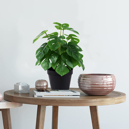 LuckyGreenery Artificial Monstera, Realistic Fake Plants with Pots for Home and Office Decoration, 12in (H) x 5in (W)