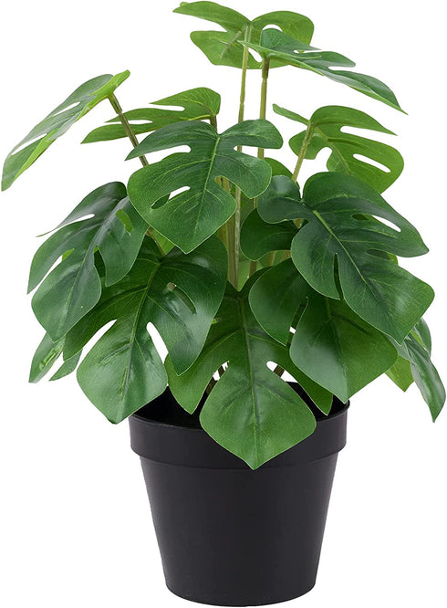 LuckyGreenery Artificial Monstera, Realistic Fake Plants with Pots for Home and Office Decoration, 12in (H) x 5in (W)