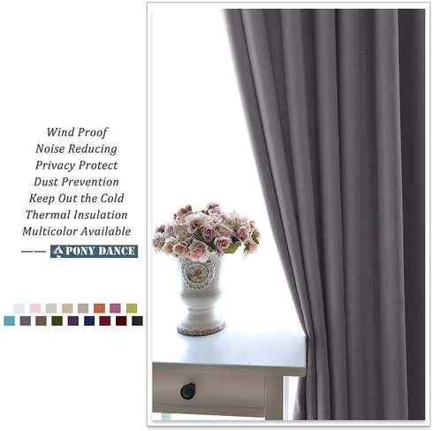 PONY DANCE Gray Blackout Curtains - Window Curtain Treatments Thermal Insulated Light Blocking Drapes Back Tab/Rod Pocket Short Curtain Panels for Bedroom & Kitchen, 42 W x 45 L, Grey, 1 Pair