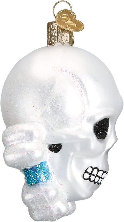 Old World Christmas Halloween Decorations Glass Blown Ornaments for Christmas Tree Skull Bones