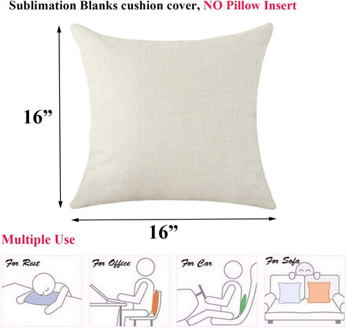 16 X 16 Inch 4 PCS Beige Sublimation Blanks Linen Throw Pillow Case Cushion Cover Pillowcase Shams for Sofa Vinyl Projects DIY Personalized Heat Press Printing NO Pillow Insert Decorative Square