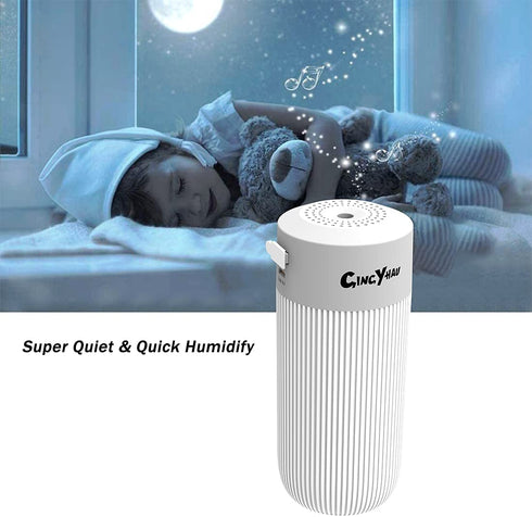 Humidifier Diffuser Small with Nightlight, Mini Portable Cool Mist Humidifier for Car, USB Charging Port, Quiet Humidifier for Baby Bedroom, Auto Shut-off, White