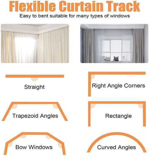 Ceiling Curtain Track, Flexible Bendable Ceiling Curtain Track Curved Curtain Track 12Ft Ceiling Track for Curtains Room Divider Curtain Rail Track Ceiling Wall Mount for RV Curtain Bay window