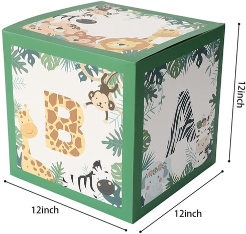 Baby Shower Safari Jungle Animal Box Set of 4 Baby Block Boxes for Gender Reveal Party Supplies Birthday Party Decorations Boy Girl Baby Blocks Decorations. (Green)