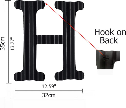 13.7" Metal Letters for Wall Decor, Corrugated Black Large 3D Letters, Decorative Farmhouse Hanging Alphabet Signs for Home Bedroom Office Wedding Party (H)