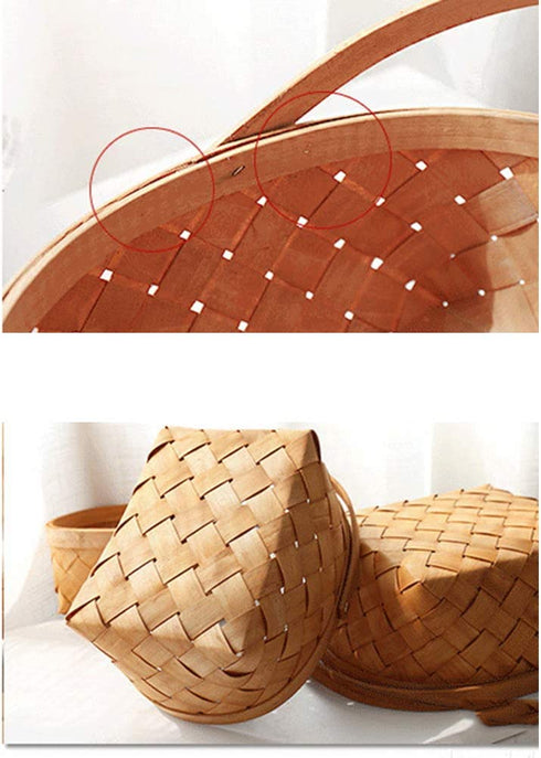 LIOOBO Seagrass Basket,Portable Handmade Rattan Storage Container Storage Basket Houseware Storage Basket Wooden Woven Storage Basket with Handle 9.474 inch