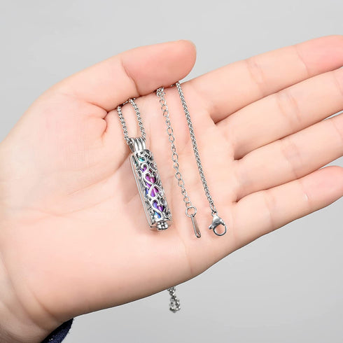 Hearbeingt Cylinder Cremation Urn Necklace for Ashes for Women Men Cremation Jewelry Urn Pendant with Hollow Urn Memorial Keepsake Jewelry for Ashes
