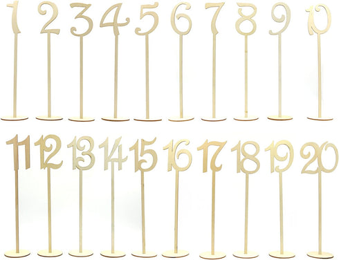 LepoHome 20pcs Table Numbers, 1 to 20 Wood Wedding Table Numbers with Sturdy Holder Base for Party Home Decoration