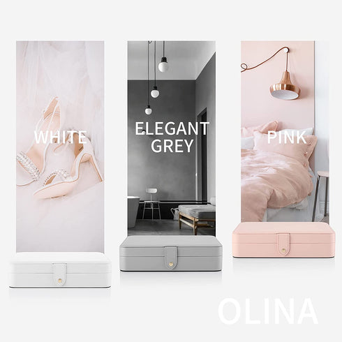 Vlando Jewelry Boxes for Girls, Women Jewelry Organizer Box Travel Necklace Earrings Ring Bracelet Jewelry Storage Case, Medium Portable Leather Jewellry Holder with Lid, Kids Gift, Pink