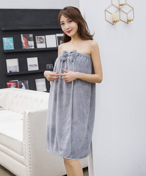 Towel Wrap for Women, Adjustable Shower Wrap Towel with Home Hotel Bathrobes Nightgown for Sauna Beach Pool Gym Travel - Gray XL