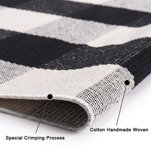 KaHouen Buffalo Check Rug, Buffalo Plaid Rug (23.6"x51.2"), Checkered Plaid Rugs, Check Plaid Area Rug for Layered Door Mats Kitchen/Living Room/Bedroom/Dinning Room(Black and White Porch Rugs)