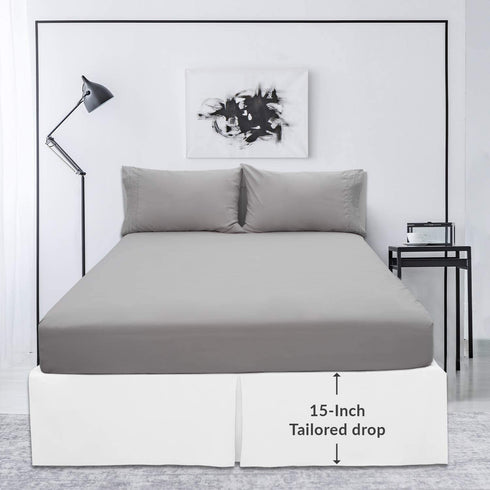 Mellanni White Bed Skirt King Size - Bed Frame and Box Spring Cover - 15-Inch Tailored Drop Pleated Dust Ruffle - Luxury Bedding - Easy Fit, Wrinkle, Fade, Stain Resistant - 1 Bedskirt (King, White)