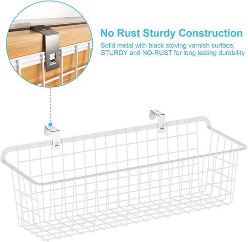 Wall Basket, Cambond Metal Wall Mounted Wire Baskets for Storage, Durable Hanging Wire Wall Basket Pantry Organizer for Kitchen, Home, Office, Bathroom, Garage, Mount Hooks Included 4 Pack (White)