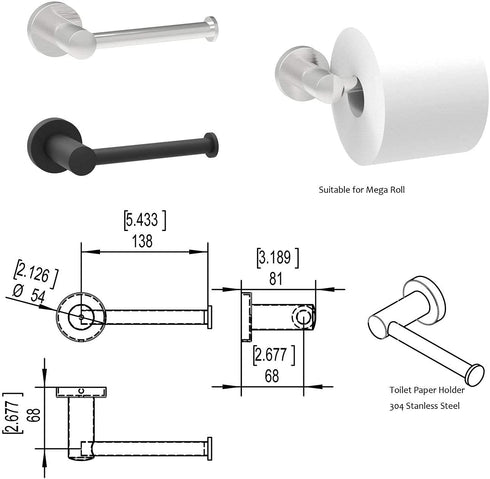 2-Pack Toilet Paper Holder for Mega Roll, Durable Stainless Steel Construction, Rust-Proof, Matte Black