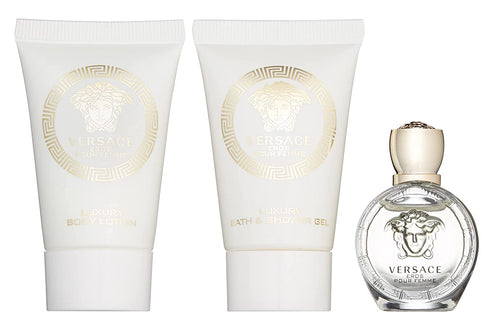 Versace Eros Pour Femme 3 Pieces Travel Kit - Eau De Parfum, Shower Gel & Body Lotion, PINK , 3 Count