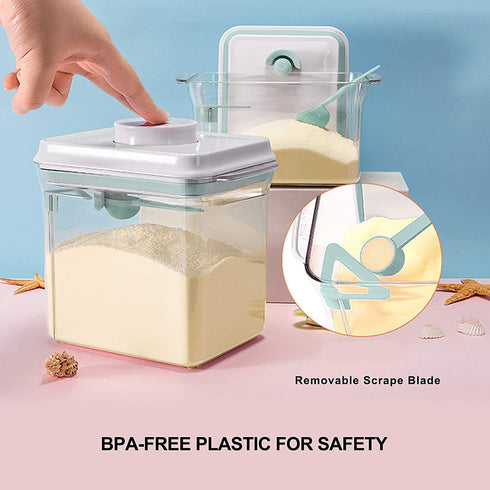 Formula Dispenser Container with Scraper Pop Up Food Container Airtight 600g 1700ml - Updated Design, Rectangle