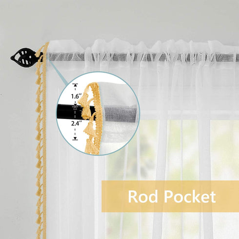 Gold Sheer Curtains for Kitchen 63 Inch Length Pair Set Rod Pocket Light Filtering Semi Transparent Window Drapes Gold Yellow Curtains for Bedroom Living Room Home Office Farmhouse Rustic 52x63 Long