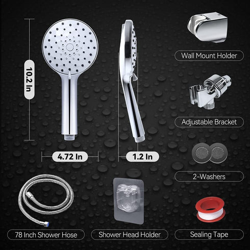 High Pressure Shower Head with Handheld, Zodight 6 Spray Mode Shower Heads with Power Cleaning Nozzle, 78 Inch Stainless Steel Hose, Adjustable Wall Mount Holder, Clean Tub, Tile and Pets