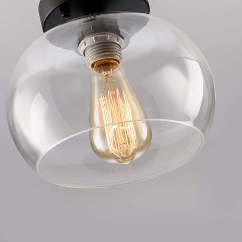 Semi-Flush Mount Ceiling Light Glass Shade Ceramic Holder Industrial Island Modern Lighting Fixture Indoor for Living & Dining Room Entryway Loft (Bulb Not Included) (Clear)