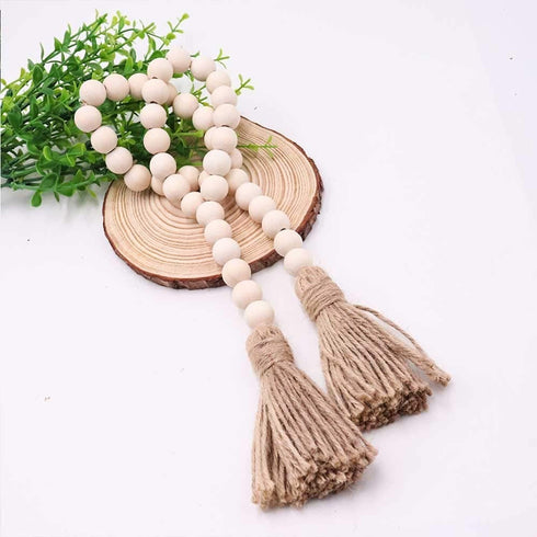 Wood Bead Garland Farmhouse Beads Wood Bead Garland with Tassel Prayer Beads Farmhouse Decor Wood Bead Strands