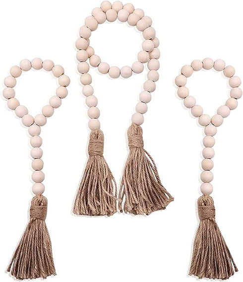 Wood Bead Garland Farmhouse Beads Wood Bead Garland with Tassel Prayer Beads Farmhouse Decor Wood Bead Strands