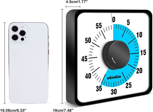 aGIOGIO 60-Minute Visual Countdown Timer,7.5 Inch Oversize Classroom Visual Timer for Kids and Adults, Mechanical Kitchen Timer Clock with Magnetic Backing (Blue, Square)