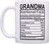 Mothers Day Gifts for Grandma Nutritional Facts Label Funny Gifts for Grandma Gag Gift Coffee Mug Tea Cup White