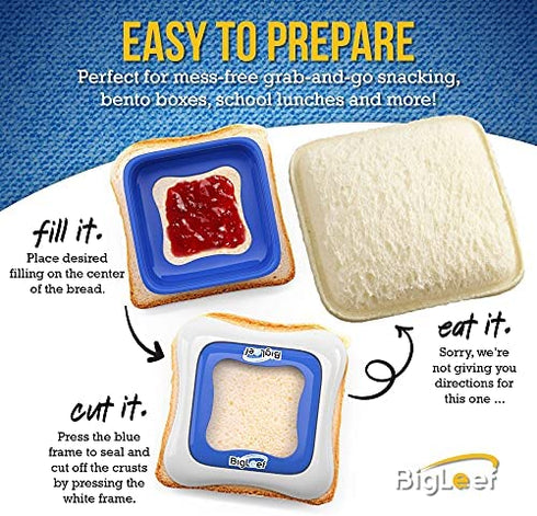 Sandwich Cutter, Sealer and Decruster for Kids - Remove Bread Crust, Make DIY Pocket Sandwiches - Non Toxic, BPA Free, Food Grade Mold - Durable, Portable, Easy to Use (Square)