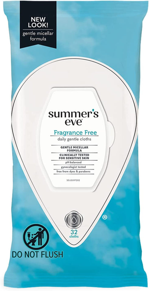 Summer’s Eve Fragrance Free Gentle Daily Feminine Wipes, pH balanced, 32 Count