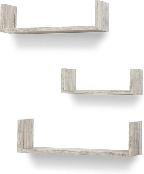 Americanflat Driftwood Floating Shelves Set of 3 - U Shaped Composite Wood Wall Mounted Display Ledges for Bedroom, Living Room, Bathroom, Kitchen, and Office
