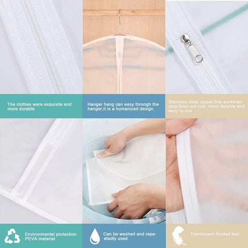 Garment Bag Covers 24''X54'' Lightweight White PEVA Breathable Bags (Pack of 6) with Study Full Zipper for Closet Clothes Storag (24''X54'', White)