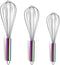 Berglander Rainbow Handle Whisk Pack of 3 Stainless Steel 8",10",12", Titianium Plating Colorful Handle Whisks for Cooking, Beater,Wire Whisk Set Kitchen Wisk (Rainbow Handle)