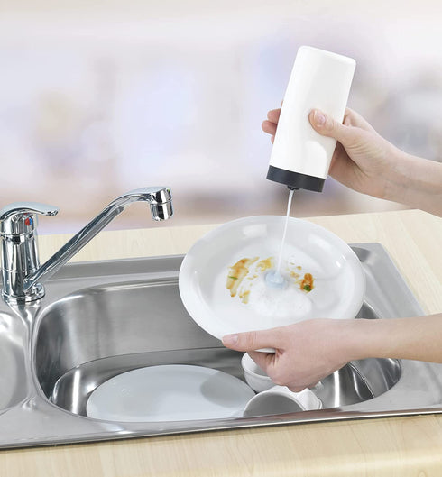 Wenko Easy Squeez-e Washing, Refillable Dish Liquid and Hand Soap Kitchen and Bathroom, Countertop Dispenser, 2.4 x 2.4 x 5.5 inches, White